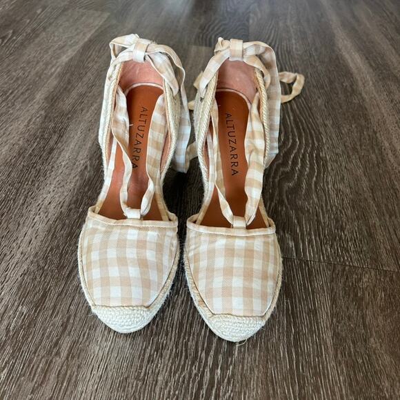 Altuzarra Stevie‎ Checked Espadrille Wedges Gingham Wrap Tie High Heel Size 6.5 - Picture 15 of 16